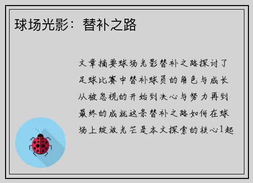 球场光影：替补之路